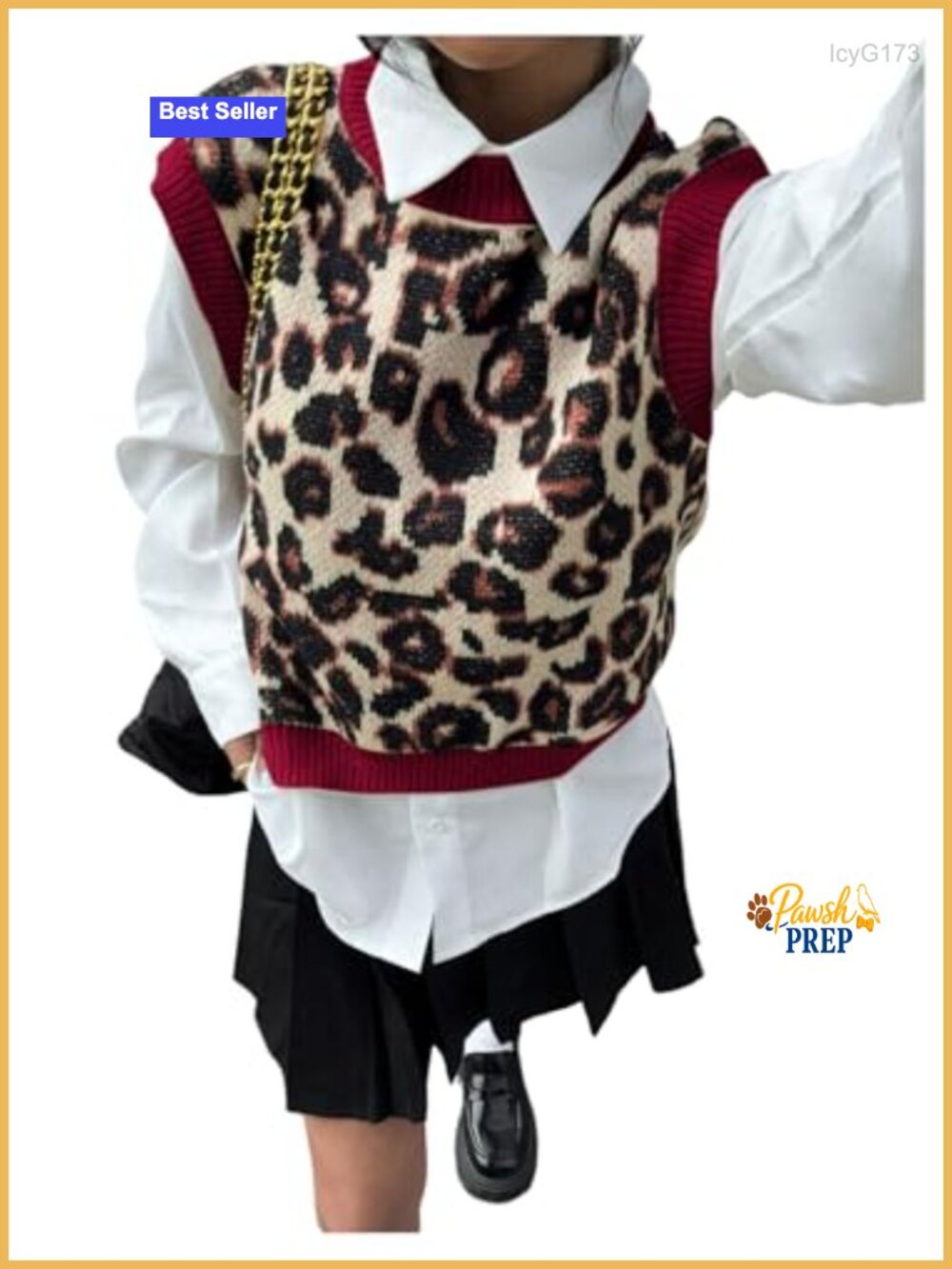 Leopard Print Color Block Knit Sleeveless Sweater Vest, Casual Pullover Top